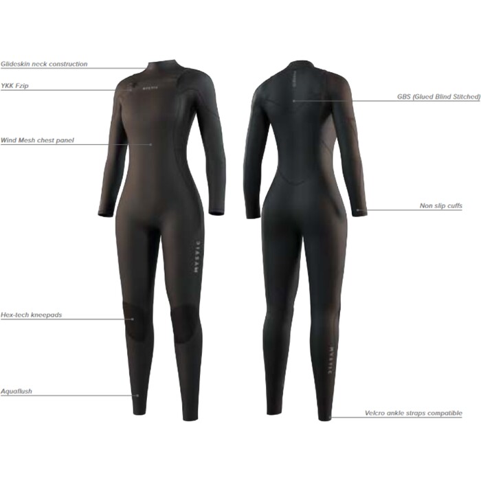 2025 Mystic Womens Star 4/3mm Chest Zip Wetsuit 35000.250051 - Black